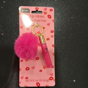 Vibrant Pink Lip Gloss with Pom Pom